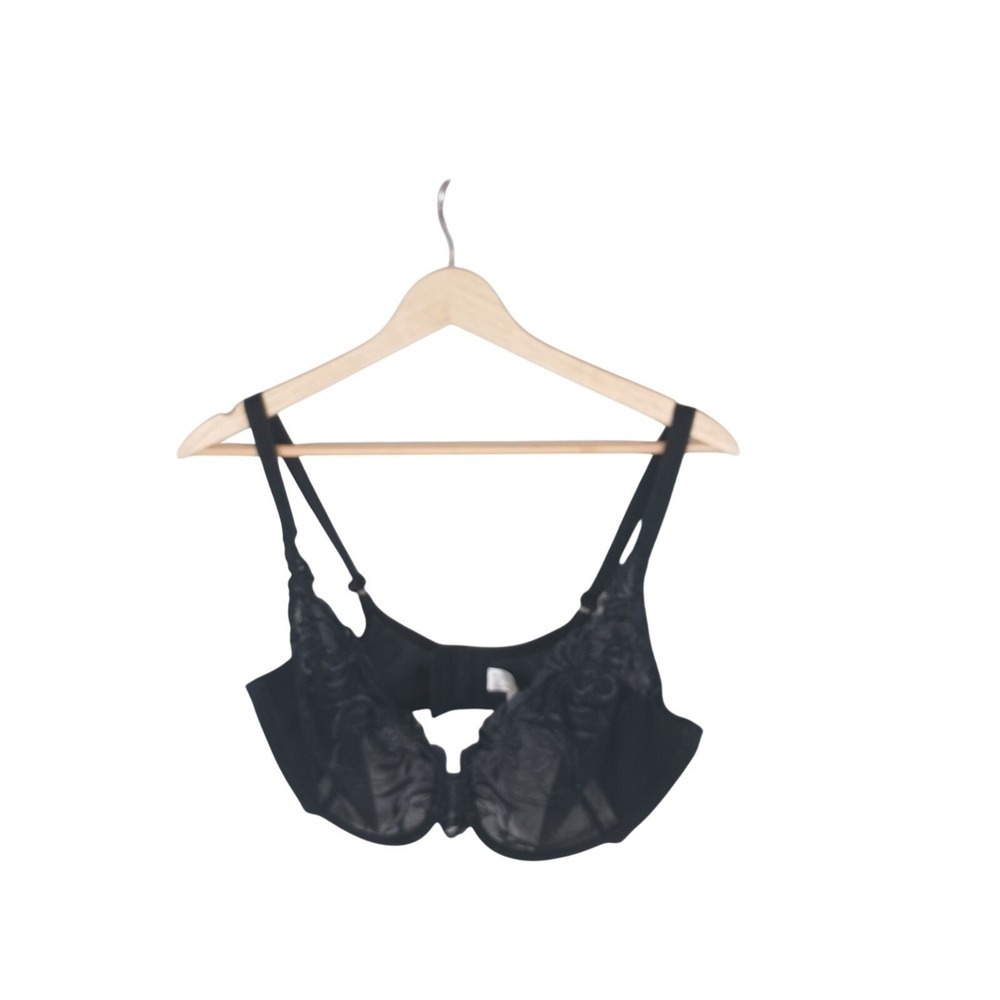 Wacoal Black Lace Bra 38DD Unlined Underwire Sheer Floral Full Coverage